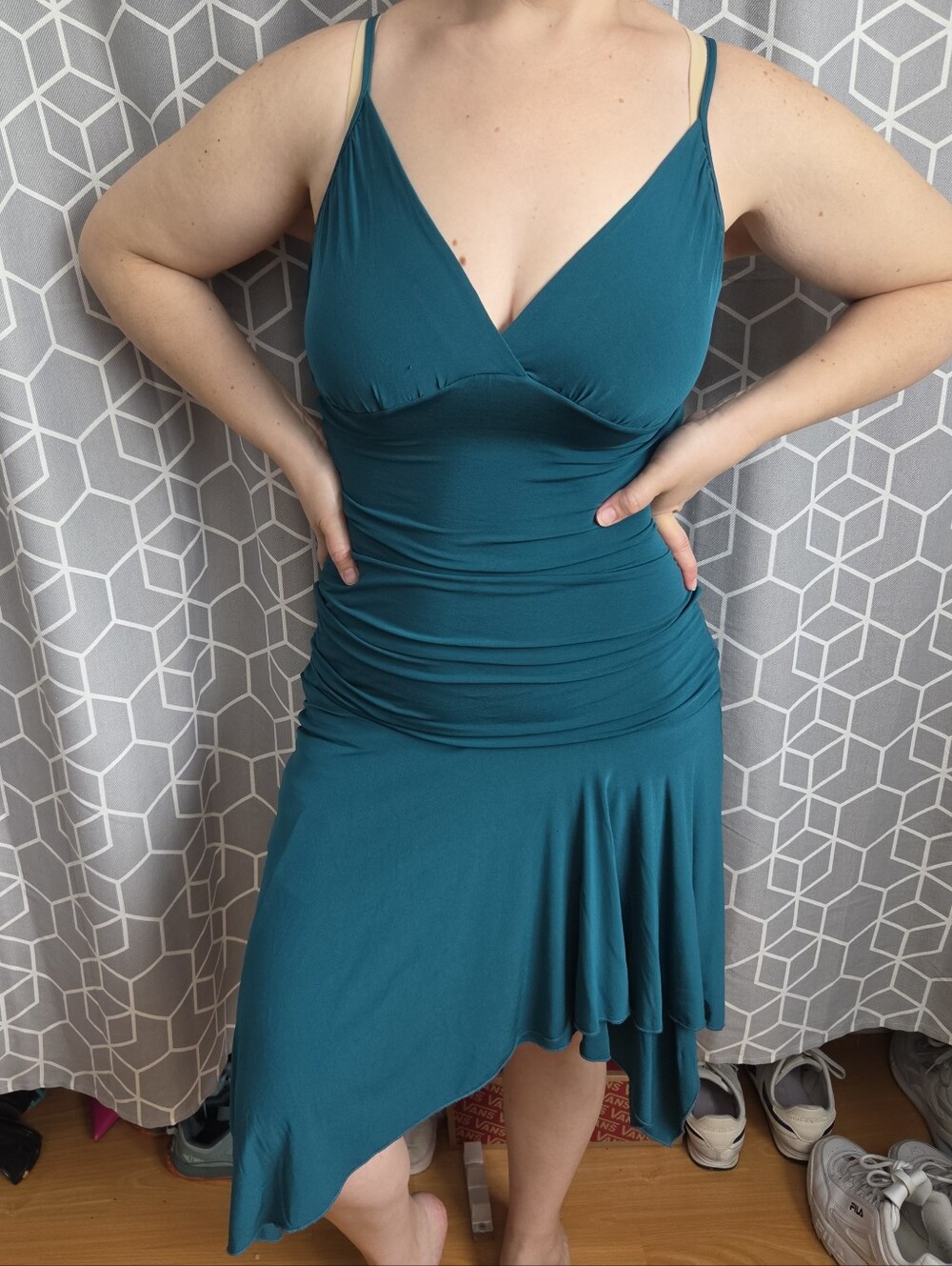 Guess Y2K Teal Asymmetrical Spaghetti Strap Dress